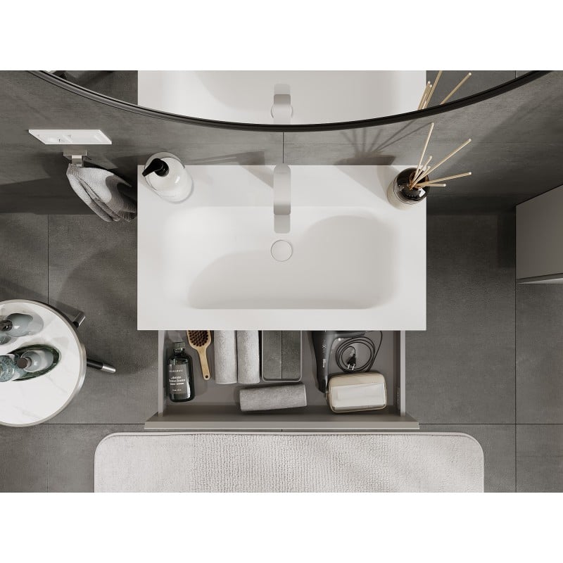 Mexen Orio Badezimmerunterschrank 80 cm mit Waschbecken Vela, 2 Schubladen, graumatt/weiß matt - 91A10-08047-2-BFF62-W23M01