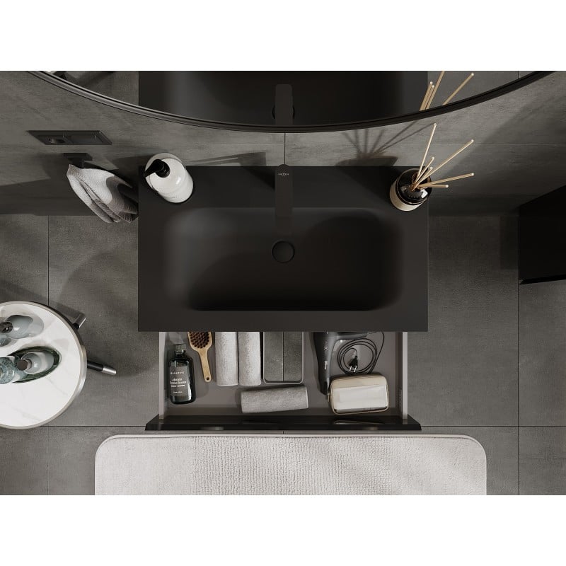 Mexen Orio Badezimmermöbel 80 cm mit Waschbecken Vela, 2 Schubladen, schwarz glänzend/schwarz matt - 91A10-08047-2-BFF70-W23M71