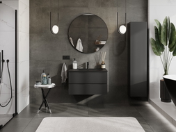 Mexen Orio Badezimmerschrank 80 cm mit Waschbecken Vela, 2 Schubladen, schwarz matt - 91A10-08047-2-BFF71-W23M71