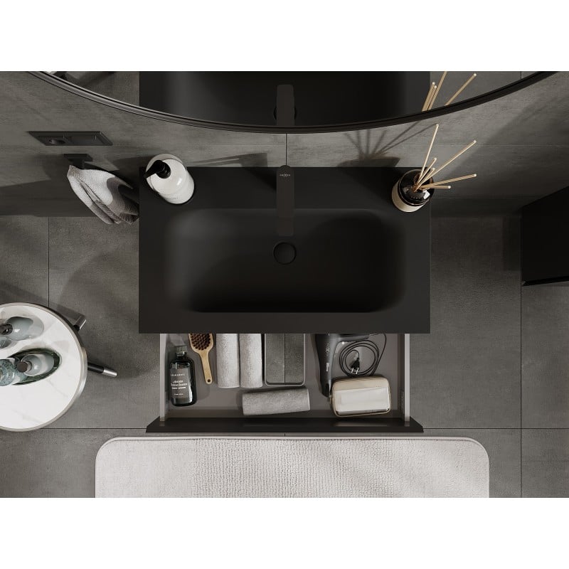 Mexen Orio Badezimmerschrank 80 cm mit Waschbecken Vela, 2 Schubladen, schwarz matt - 91A10-08047-2-BFF71-W23M71