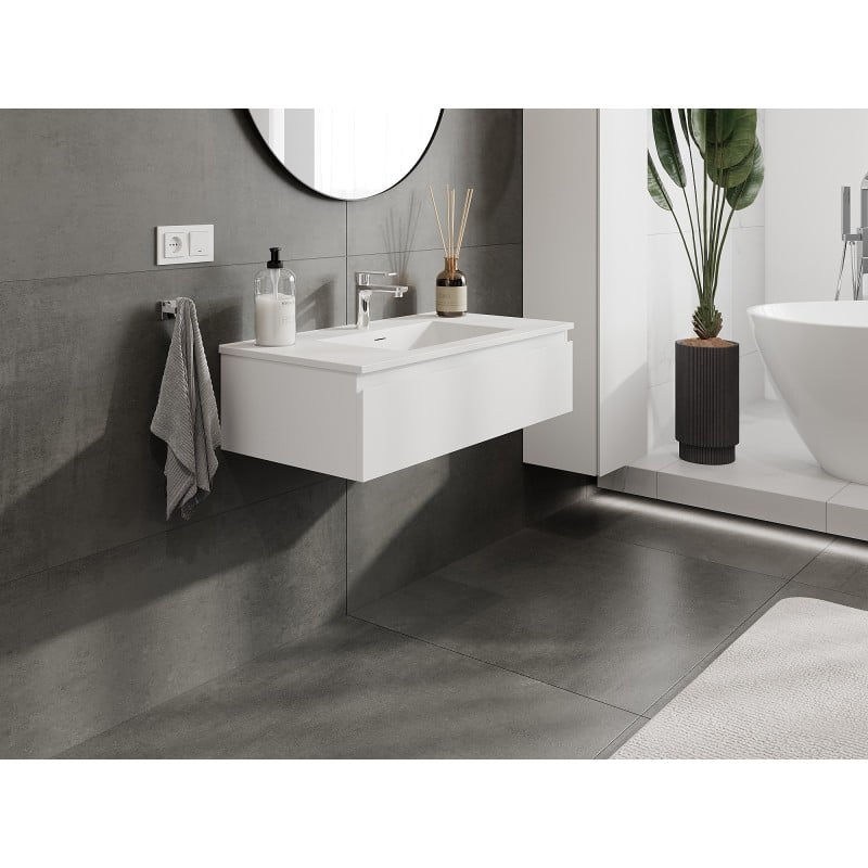 Mexen Orio Badezimmerschrank 90 cm mit Waschbecken Otis, 1 Schublade, weiß matt - 91A10-09023-1-BF01-W18M01
