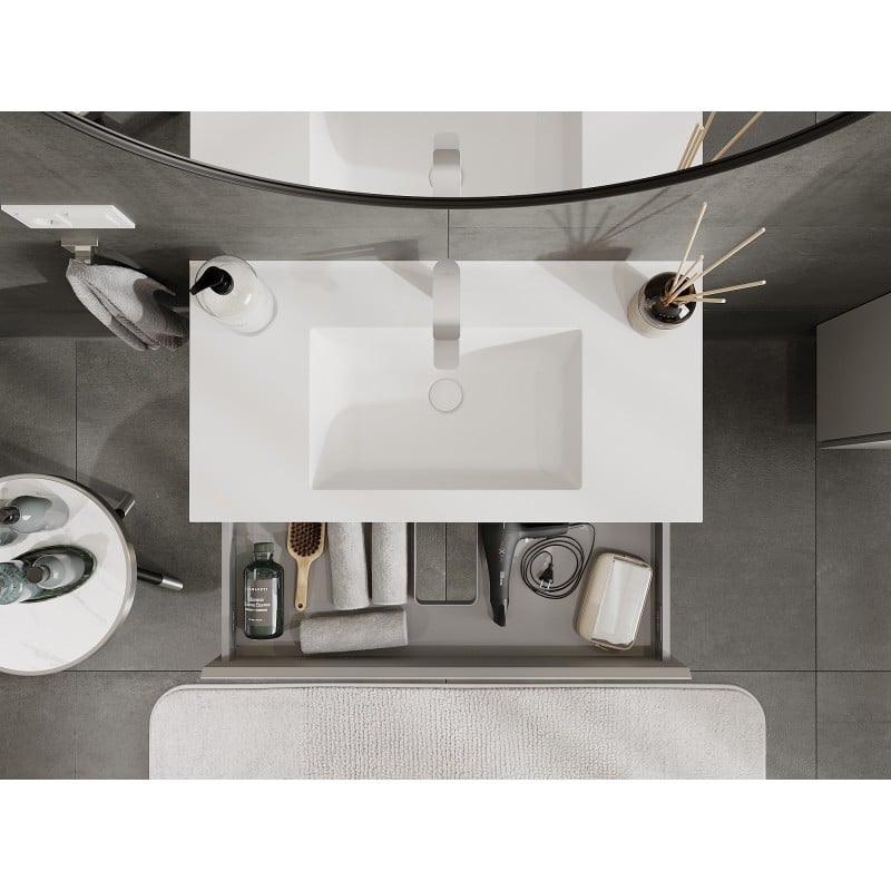 Mexen Orio Badezimmerschrank 90 cm mit Waschbecken Otis, 1 Schublade, grau matt/weiß matt - 91A10-09023-1-BF62-W18M01