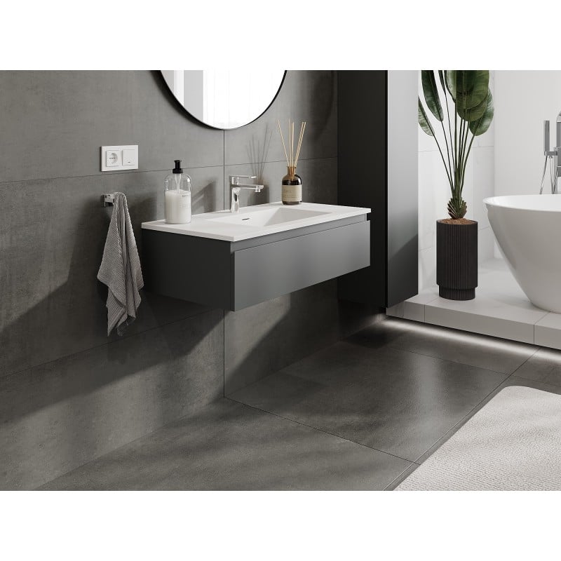 Mexen Orio Badezimmerunterschrank 90 cm mit Waschbecken Otis, 1 Schublade, Graphit Matt/Weiß Matt - 91A10-09023-1-BF66-W18M01