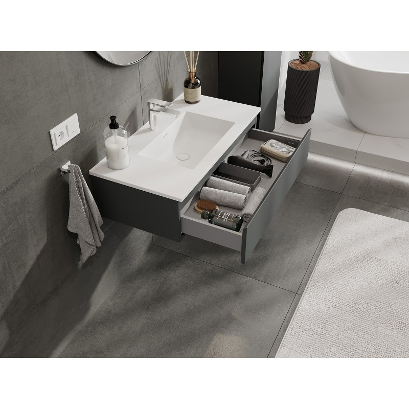 Mexen Orio Badezimmerschrank 90 cm mit Waschbecken Otis, 1 Schublade, Graphit matt/weiß matt - 91A10-09023-1-BF66-W18M01