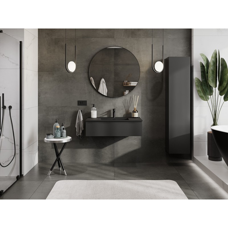 Mexen Orio Badezimmerschrank 90 cm mit Waschbecken Otis, 1 Schublade, schwarz matt - 91A10-09023-1-BF71-W18M71