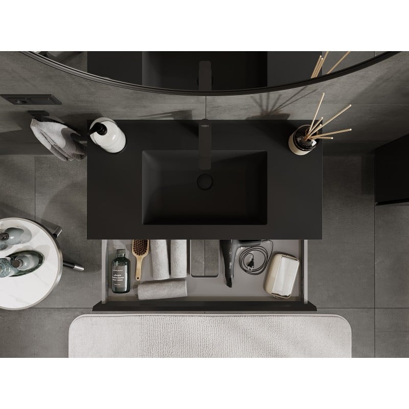 Mexen Orio Badezimmerschrank 90 cm mit Waschbecken Otis, 1 Schublade, schwarz matt - 91A10-09023-1-BF71-W18M71