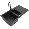 Mexen Matias granitspüle 1,5-becken mit abtropffläche und küchenarmatur Telma, schwarz/silber - 6502-73-670200-70-B
