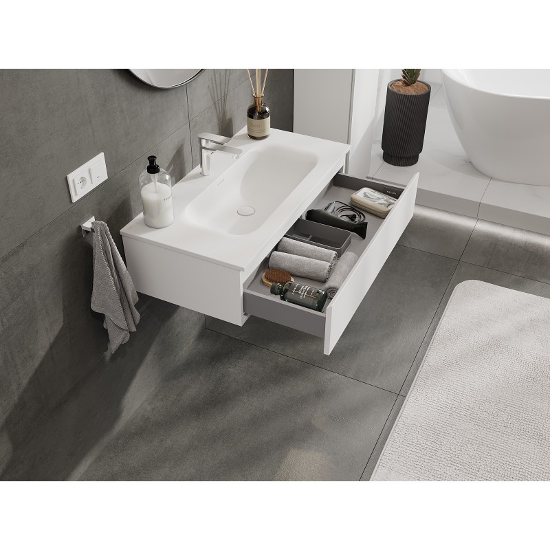 Mexen Orio Badezimmerschrank 90 cm mit Waschbecken Vela, 1 Schublade, weiß matt - 91A10-09023-1-BF01-W23M01