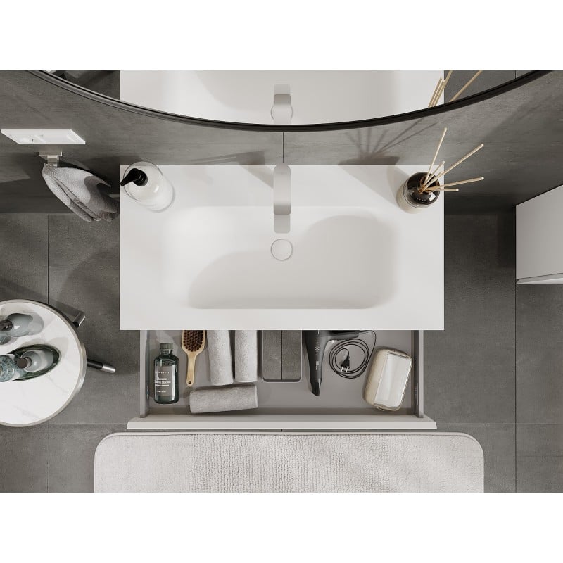 Mexen Orio Badezimmerschrank 90 cm mit Waschbecken Vela, 1 Schublade, weiß matt - 91A10-09023-1-BF01-W23M01