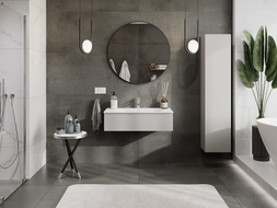 Mexen Orio Badezimmerschrank 90 cm mit Waschbecken Vela, 1 Schublade, grau matt/weiß matt - 91A10-09023-1-BF62-W23M01