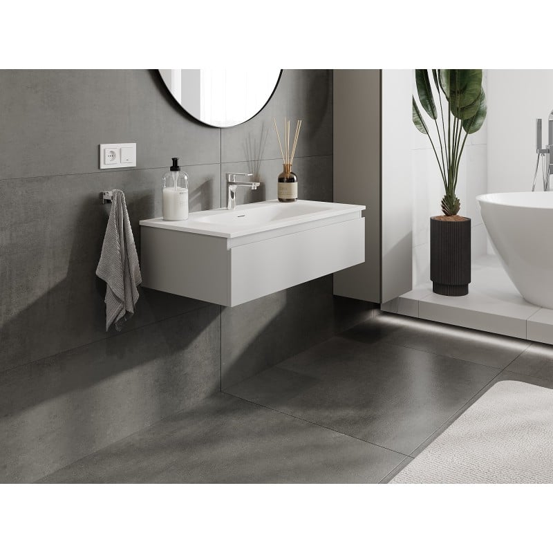Mexen Orio Badezimmerschrank 90 cm mit Waschbecken Vela, 1 Schublade, grau matt/weiß matt - 91A10-09023-1-BF62-W23M01