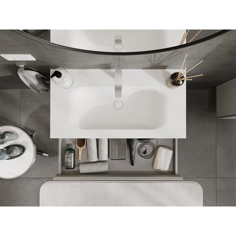 Mexen Orio Badezimmerschrank 90 cm mit Waschbecken Vela, 1 Schublade, grau matt/weiß matt - 91A10-09023-1-BF62-W23M01