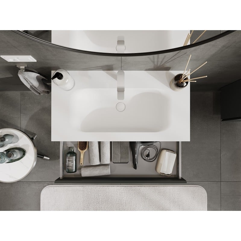 Mexen Orio Badezimmerschrank 90 cm mit Waschbecken Vela, 1 Schublade, Grafit matt/Weiß matt - 91A10-09023-1-BF66-W23M01