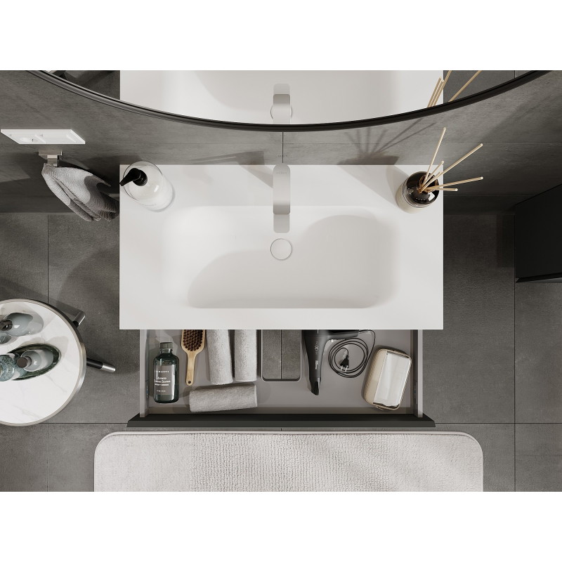 Mexen Orio Badezimmerschrank 90 cm mit Waschbecken Vela, 1 Schublade, Graphit matt/Weiß matt - 91A10-09023-1-BF66-W23M01