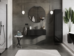 Mexen Orio Badezimmerschrank 90 cm mit Waschbecken Vela, 1 Schublade, schwarz glänzend/schwarz matt - 91A10-09023-1-BF70-W23M71