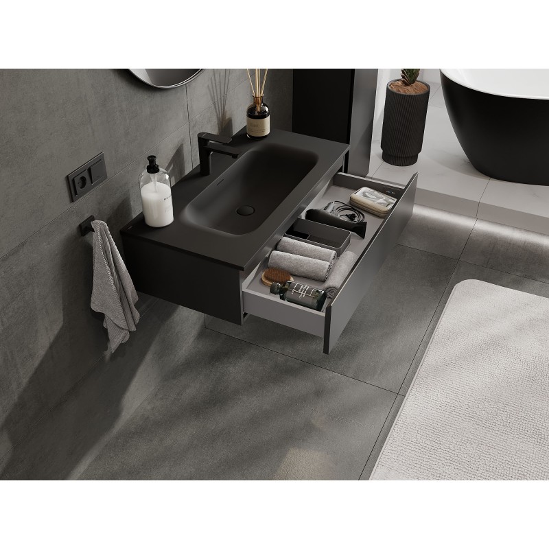 Mexen Orio Badezimmerunterschrank 90 cm mit Waschbecken Vela, 1 Schublade, schwarz matt - 91A10-09023-1-BF71-W23M71