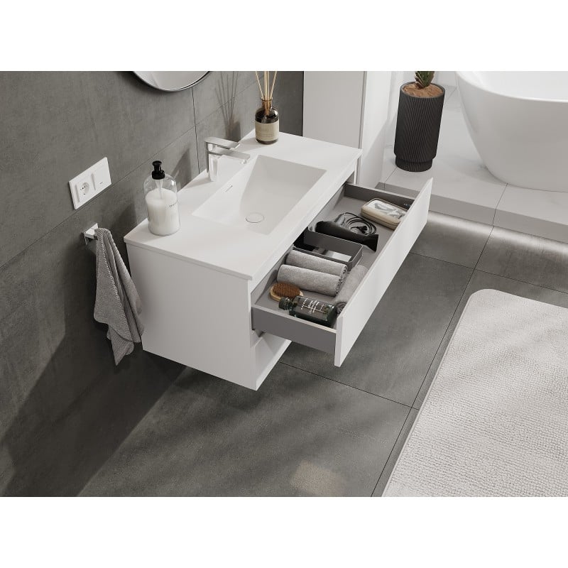 Mexen Orio Badezimmerschrank 90 cm mit Waschbecken Otis, 2 Schubladen, weiß matt - 91A10-09047-2-BFF01-W18M01