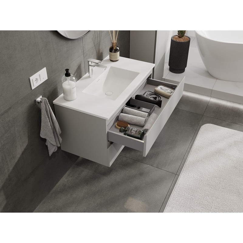 Mexen Orio Badezimmerschrank 90 cm mit Waschbecken Otis, 2 Schubladen, grau matt/weiß matt - 91A10-09047-2-BFF62-W18M01