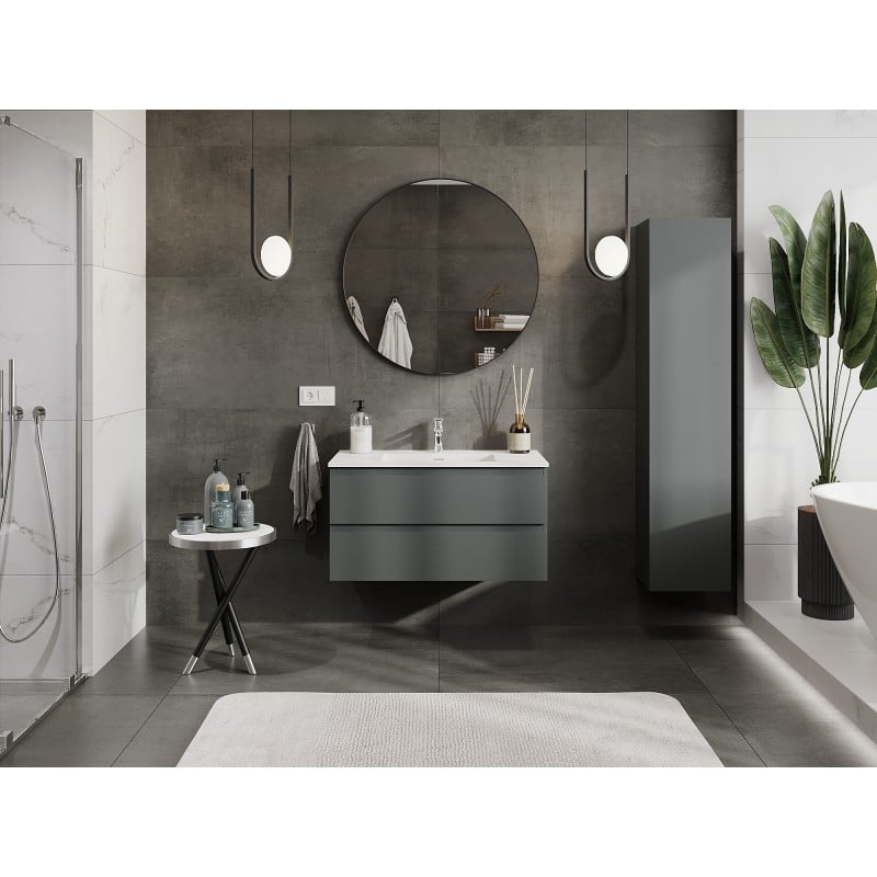 Mexen Orio 90 cm Badezimmerschrank mit Otis Waschbecken, 2 Schubladen, grafit matt/weiß matt - 91A10-09047-2-BFF66-W18M01