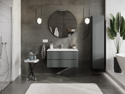Mexen Orio 90 cm Badezimmerschrank mit Otis Waschbecken, 2 Schubladen, grafit matt/weiß matt - 91A10-09047-2-BFF66-W18M01