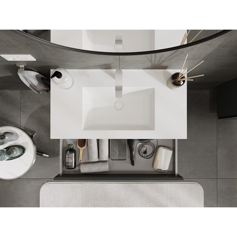 Mexen Orio 90 cm Badezimmerschrank mit Otis Waschbecken, 2 Schubladen, grafit matt/weiß matt - 91A10-09047-2-BFF66-W18M01