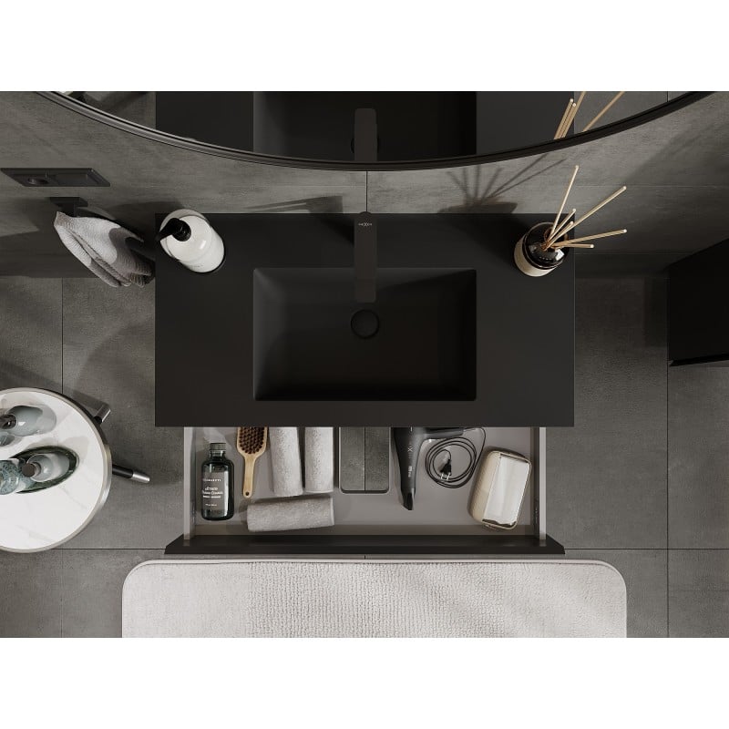 Mexen Orio Badezimmerschrank 90 cm mit Waschbecken Otis, 2 Schubladen, schwarz matt - 91A10-09047-2-BFF71-W18M71
