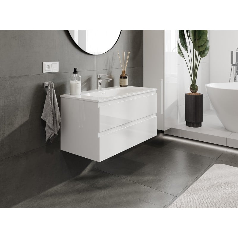 Mexen Orio Badezimmermöbel 90 cm mit Waschbecken Vela, 2 Schubladen, weiß glänzend - 91A10-09047-2-BFF00-W23M00