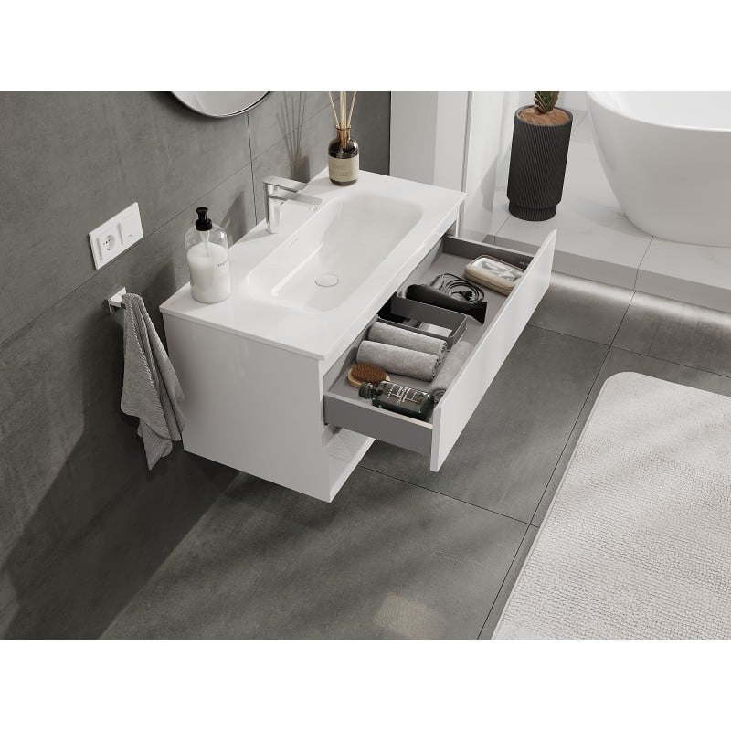 Mexen Orio Badezimmermöbel 90 cm mit Waschbecken Vela, 2 Schubladen, weiß glänzend - 91A10-09047-2-BFF00-W23M00