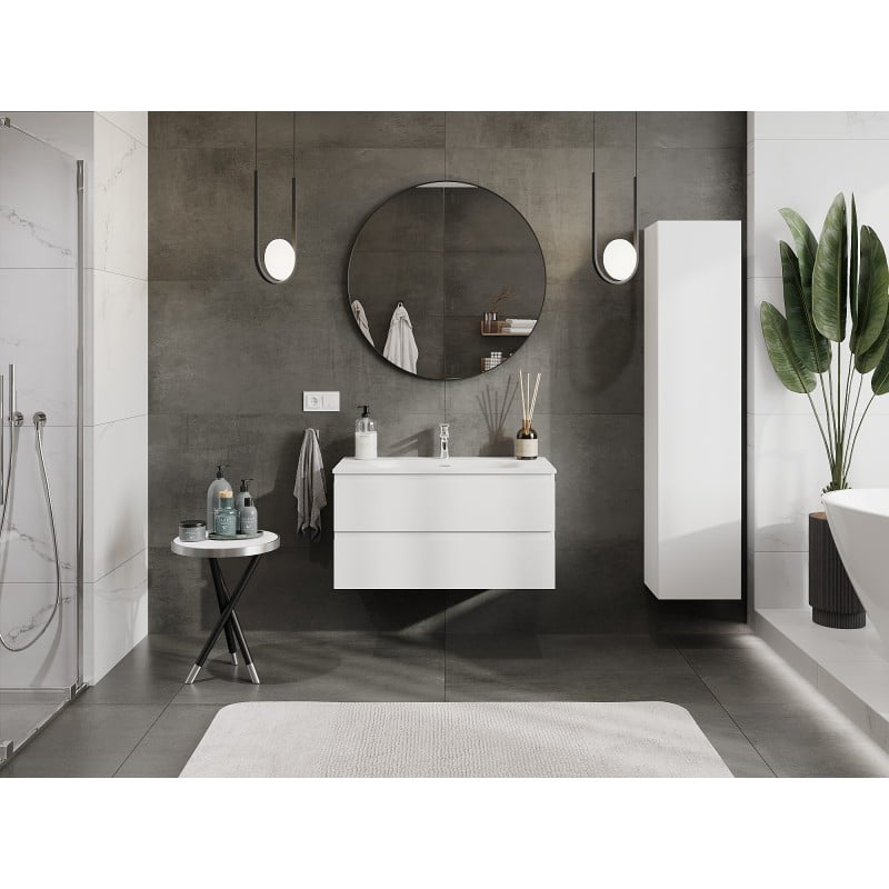Mexen Orio Badezimmerschrank 90 cm mit Waschbecken Vela, 2 Schubladen, weiß matt - 91A10-09047-2-BFF01-W23M01