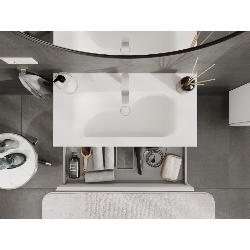 Mexen Orio Badezimmerschrank 90 cm mit Waschbecken Vela, 2 Schubladen, weiß matt - 91A10-09047-2-BFF01-W23M01