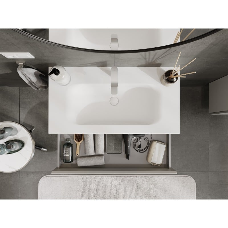 Mexen Orio Badezimmerschrank 90 cm mit Waschbecken Vela, 2 Schubladen, grau matt/weiß matt - 91A10-09047-2-BFF62-W23M01