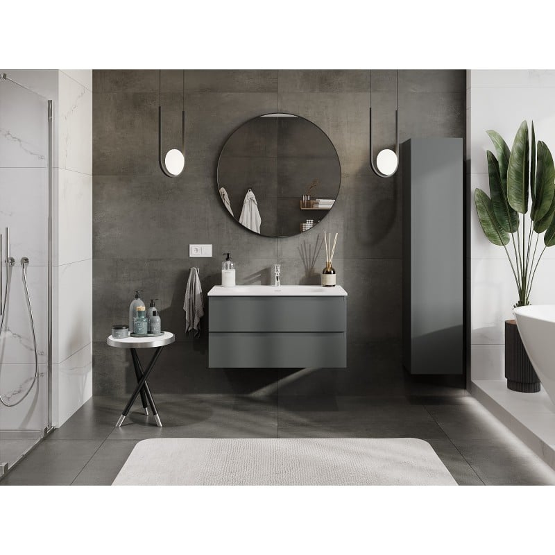Mexen Orio Badezimmerschrank 90 cm mit Waschbecken Vela, 2 Schubladen, Graphit matt/weiß matt - 91A10-09047-2-BFF66-W23M01