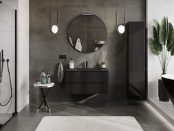 Mexen Orio Badezimmerschrank 90 cm mit Waschbecken Vela, 2 Schubladen, Schwarz Glanz/Schwarz Matt - 91A10-09047-2-BFF70-W23M71