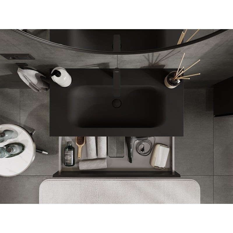Mexen Orio Badezimmerschrank 90 cm mit Waschbecken Vela, 2 Schubladen, Schwarz Matt - 91A10-09047-2-BFF71-W23M71