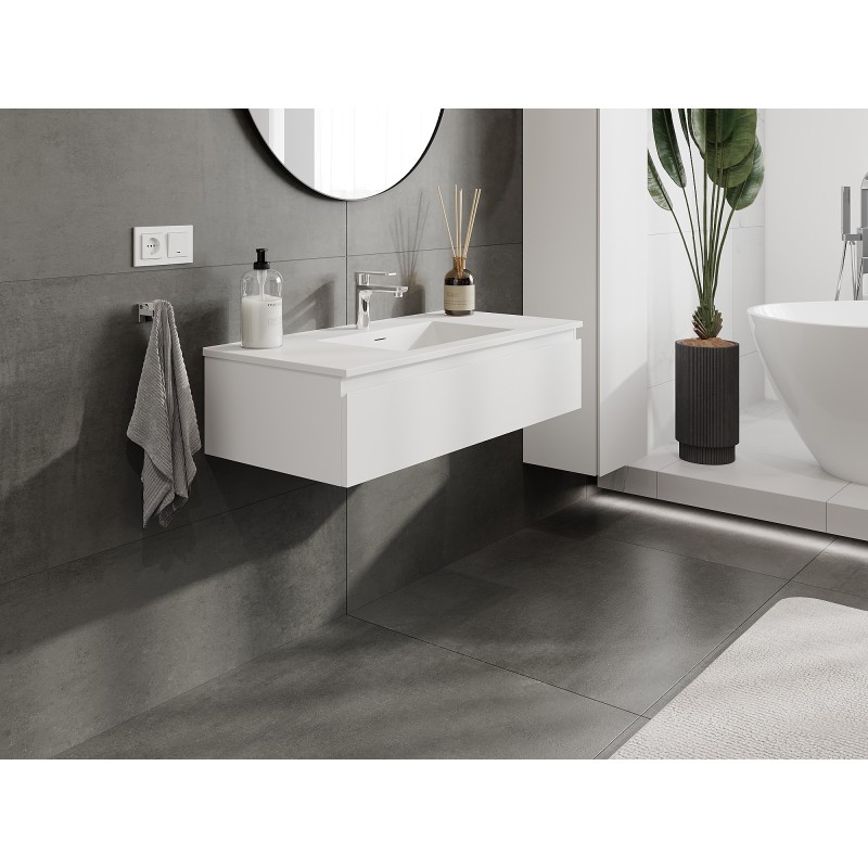 Mexen Orio Badezimmerschrank 100 cm mit Waschbecken Otis, 1 Schublade, weiß matt - 91A10-10023-1-BF01-W18M01
