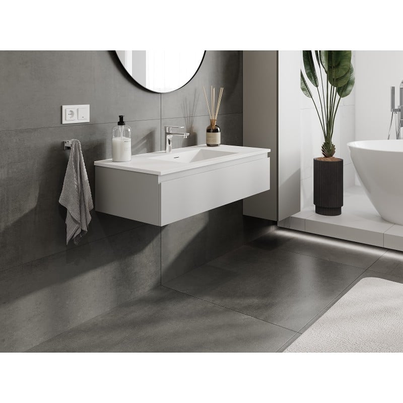 Mexen Orio Badezimmerschrank 100 cm mit Waschbecken Otis, 1 Schublade, grau matt/weiß matt - 91A10-10023-1-BF62-W18M01