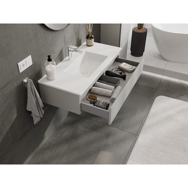 Mexen Orio Badezimmerschrank 100 cm mit Waschbecken Otis, 1 Schublade, grau matt/weiß matt - 91A10-10023-1-BF62-W18M01