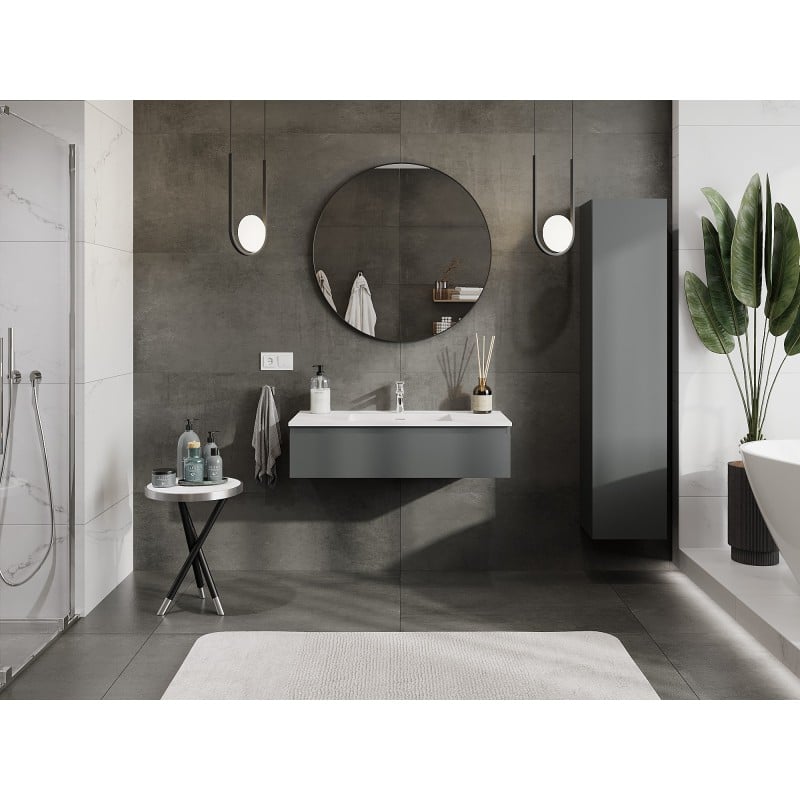 Mexen Orio Badezimmerschrank 100 cm mit Waschbecken Otis, 1 Schublade, grafit matt/weiß matt - 91A10-10023-1-BF66-W18M01
