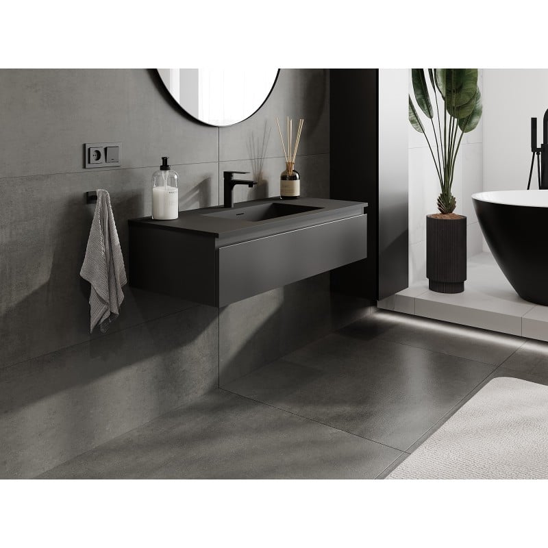 Mexen Orio Badezimmerschrank 100 cm mit Waschbecken Otis, 1 Schublade, schwarz matt - 91A10-10023-1-BF71-W18M71
