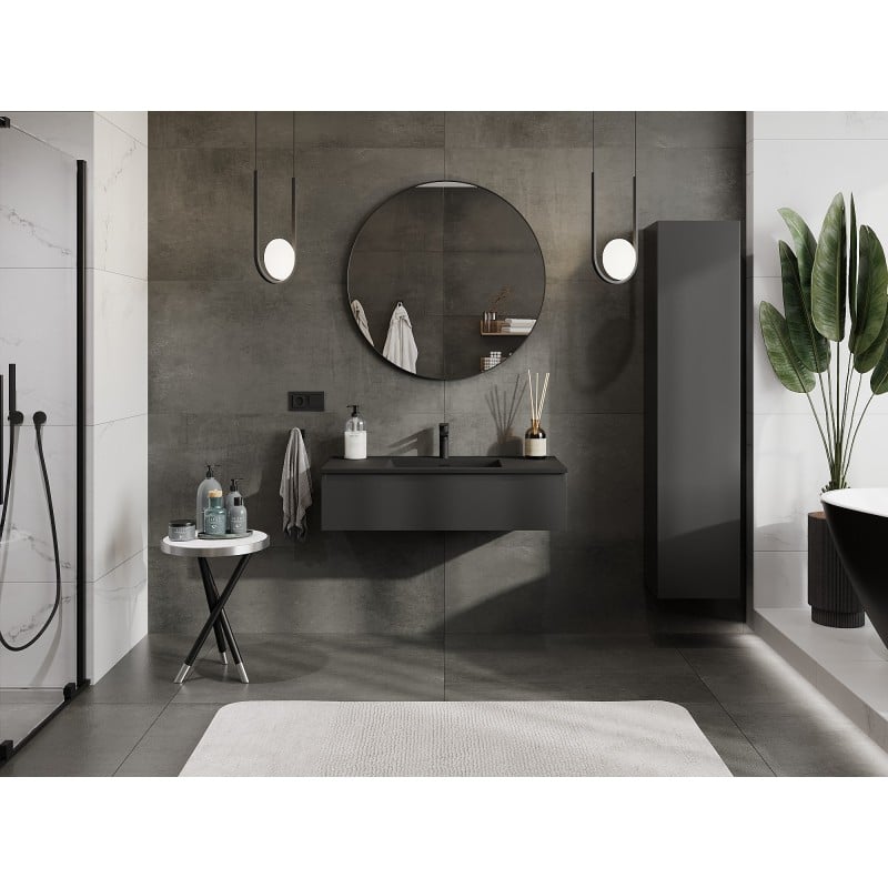 Mexen Orio Badezimmerschrank 100 cm mit Waschbecken Otis, 1 Schublade, schwarz matt - 91A10-10023-1-BF71-W18M71