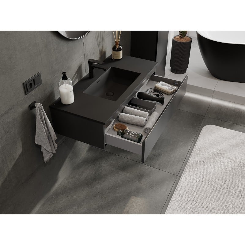 Mexen Orio Badezimmerschrank 100 cm mit Waschbecken Otis, 1 Schublade, schwarz matt - 91A10-10023-1-BF71-W18M71