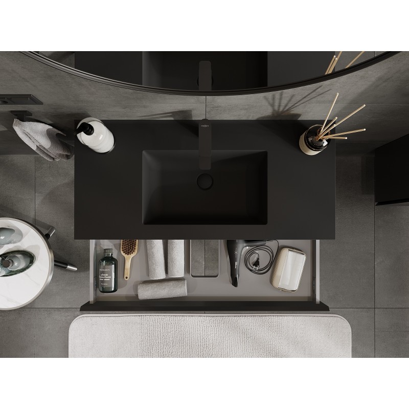 Mexen Orio Badezimmerschrank 100 cm mit Waschbecken Otis, 1 Schublade, schwarz matt - 91A10-10023-1-BF71-W18M71