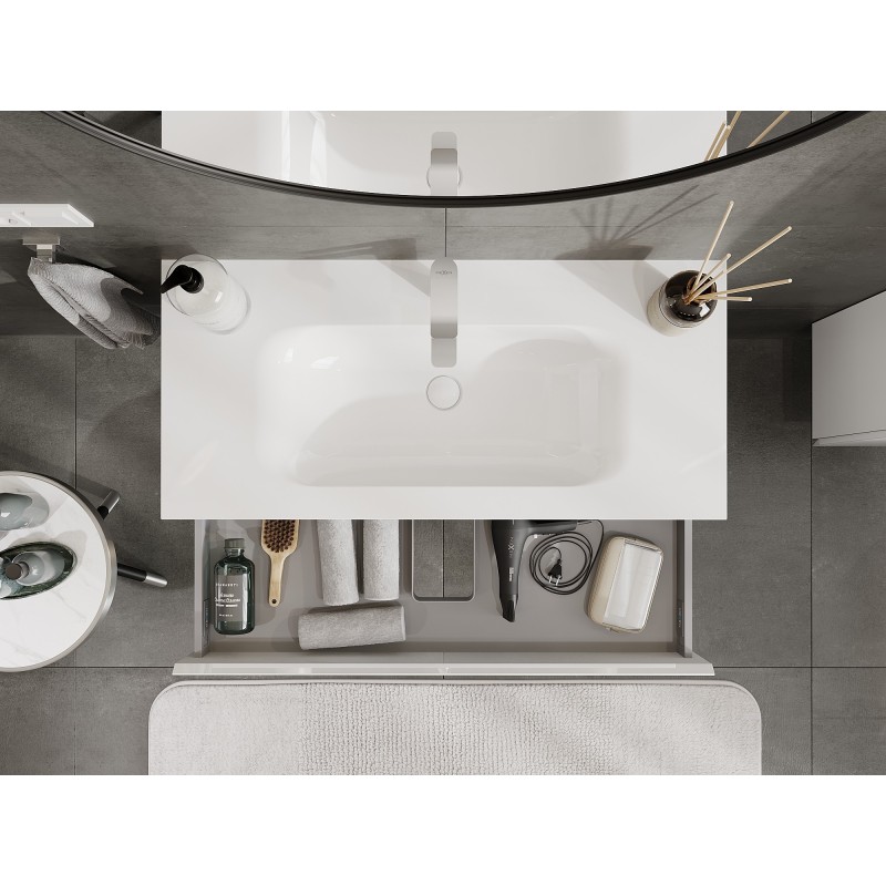 Mexen Orio Badezimmerschrank 100 cm mit Waschbecken Vela, 1 Schublade, weiß glänzend - 91A10-10023-1-BF00-W23M00