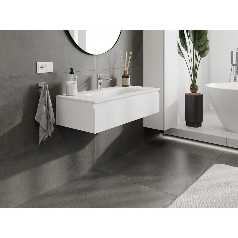 Mexen Orio Badezimmerschrank 100 cm mit Waschbecken Vela, 1 Schublade, weiß matt - 91A10-10023-1-BF01-W23M01