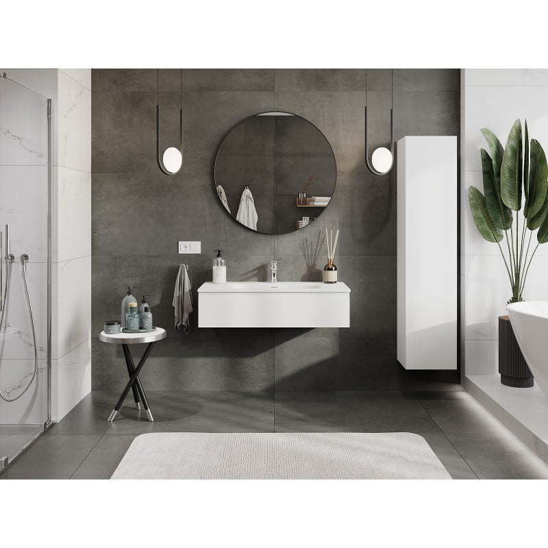 Mexen Orio Badezimmerschrank 100 cm mit Waschbecken Vela, 1 Schublade, weiß matt - 91A10-10023-1-BF01-W23M01