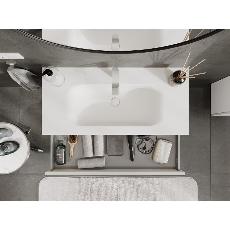 Mexen Orio Badezimmerschrank 100 cm mit Waschbecken Vela, 1 Schublade, weiß matt - 91A10-10023-1-BF01-W23M01