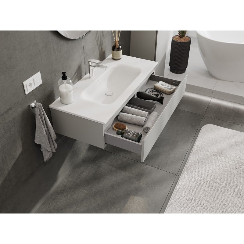 Mexen Orio Badezimmerschrank 100 cm mit Waschbecken Vela, 1 Schublade, grau matt/weiß matt - 91A10-10023-1-BF62-W23M01
