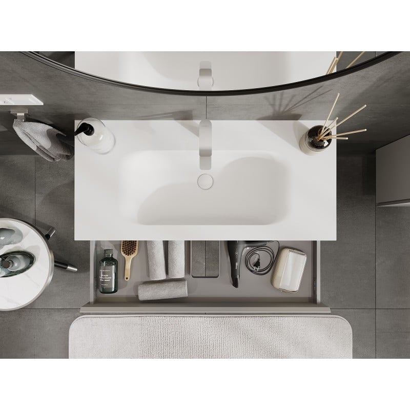 Mexen Orio Badezimmerschrank 100 cm mit Waschbecken Vela, 1 Schublade, grau matt/weiß matt - 91A10-10023-1-BF62-W23M01