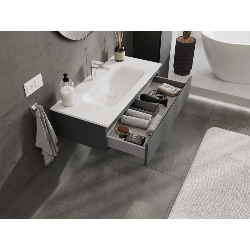 Mexen Orio Badezimmerschrank 100 cm mit Waschbecken Vela, 1 Schublade, Graphit matt/Weiß matt - 91A10-10023-1-BF66-W23M01