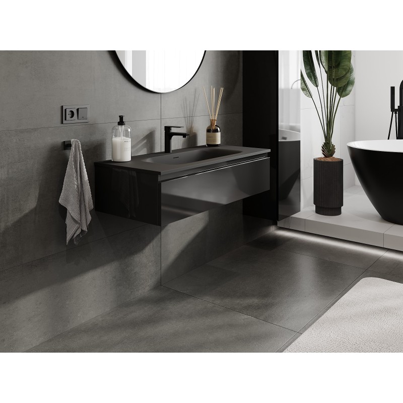 Mexen Orio 100 cm Badezimmermöbel mit Waschbecken Vela, 1 Schublade, Schwarz Glanz/Schwarz Matt - 91A10-10023-1-BF70-W23M71